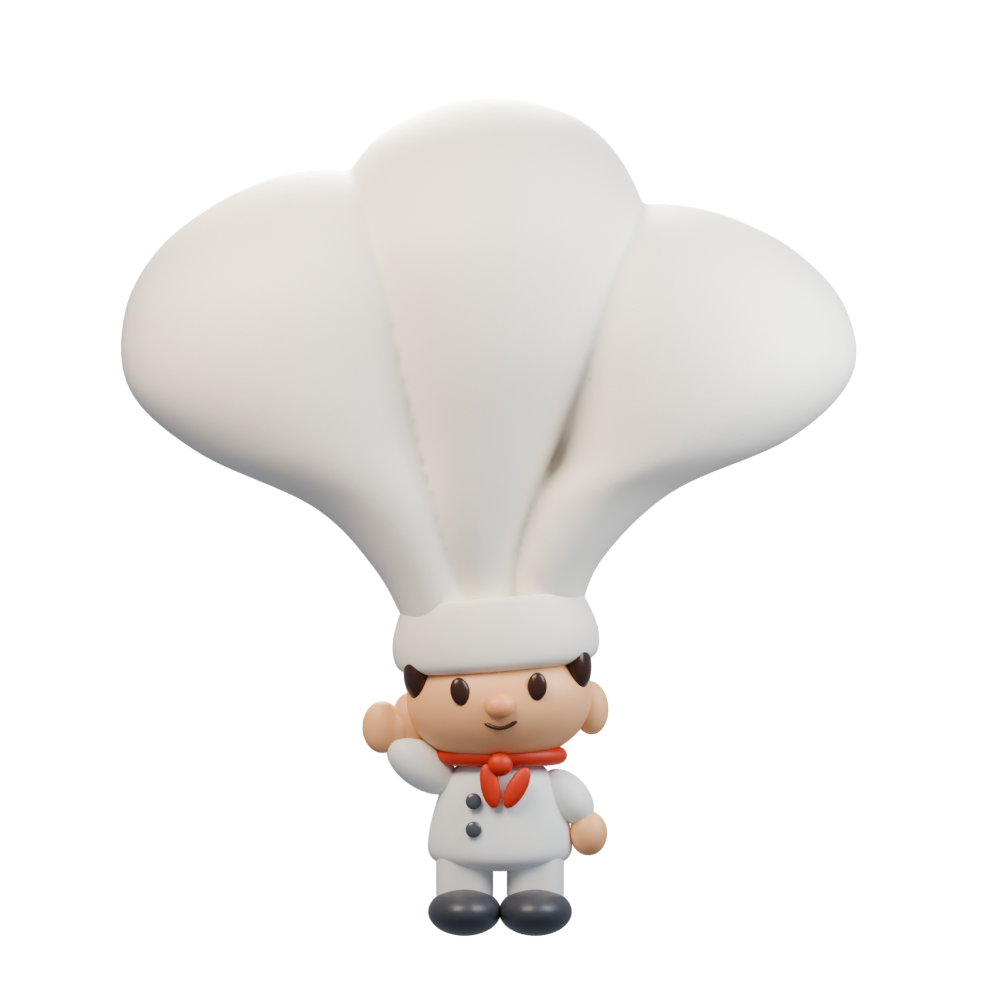 Clay chef wearing an oversized white toque